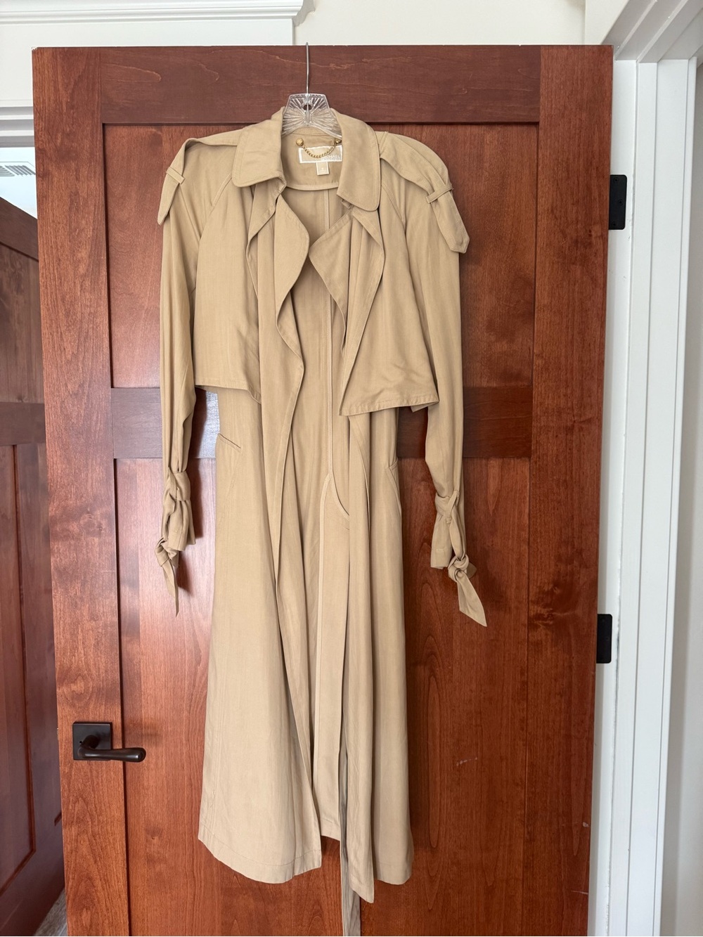 Michael Kors Beige Long Trench Coat with Tie Cuffs